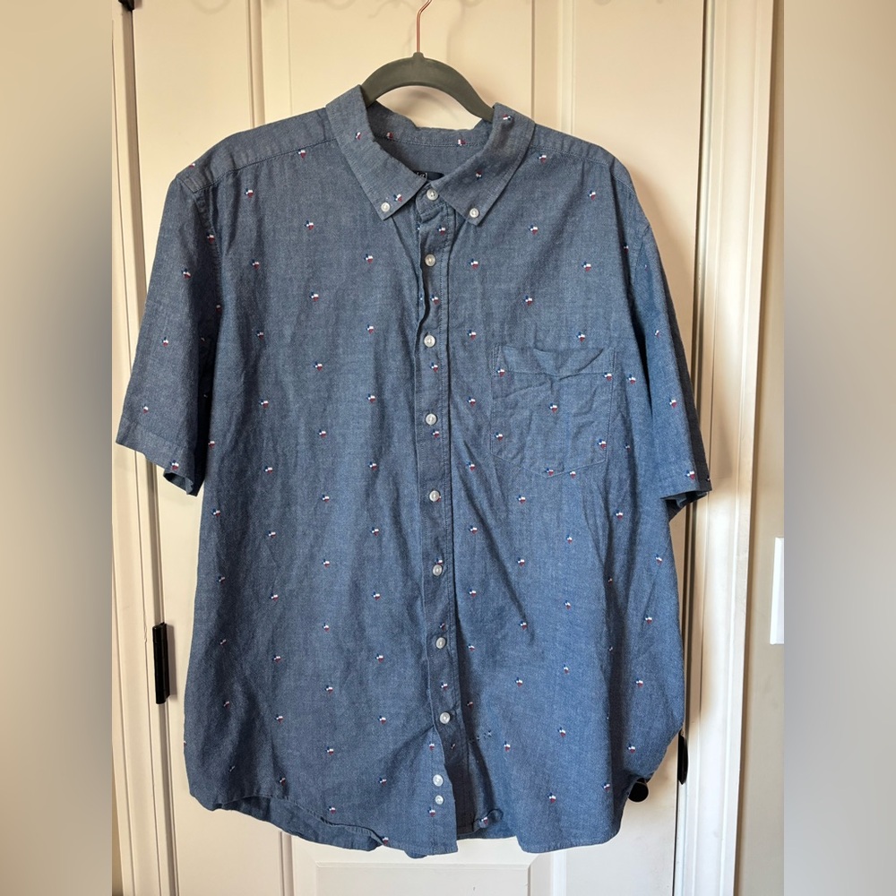 George Texas Print Navy Casual Button-Down Shirt
